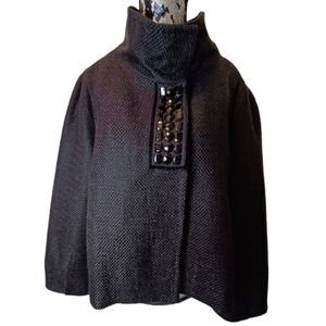 Nygard Collection Black Cowl Collar Pea Coat with Black beading design on lapel